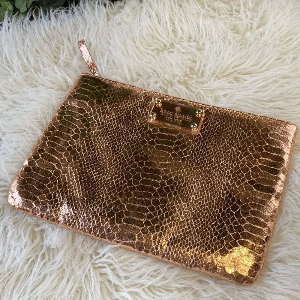 Kate Spade Foiled Again “Gia” Rose Gold Clutch NWNT